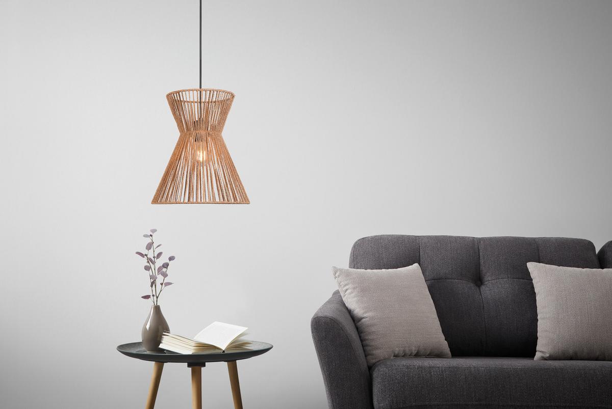 Hängeleuchte Naturm in Naturfarben max. 25 Watt - Schwarz/Naturfarben, KONVENTIONELL, Papier/Metall (30/120cm) - Mömax
