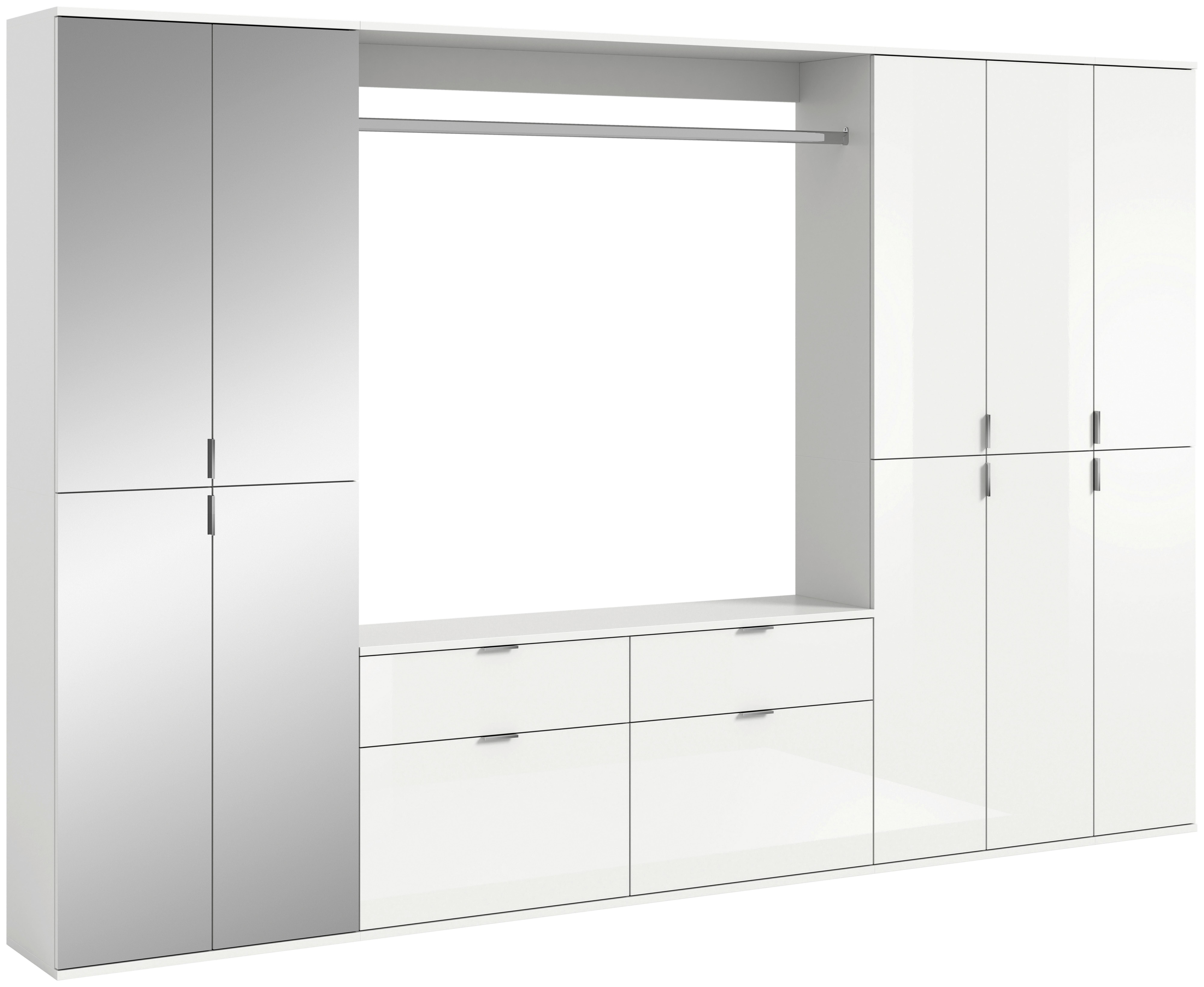 Ansamblu de hol PROJEKT X - alb lucios intens, Modern, sticlă/material pe bază de lemn (273/193/34cm) - Modern Living