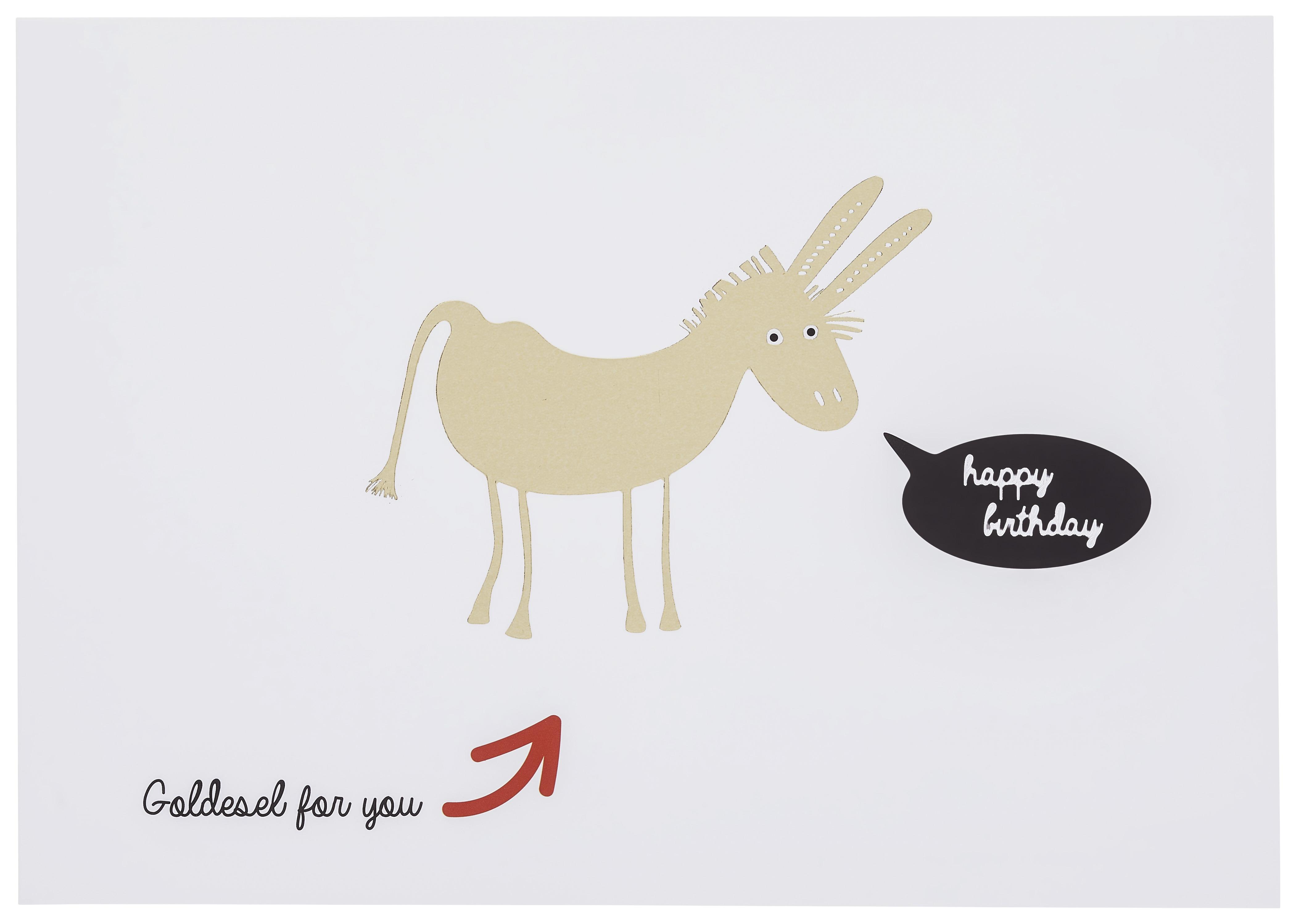 POSTKARTE Happy Birthday Goldesel - Rot/Goldfarben, Papier (14,8/10,5cm)