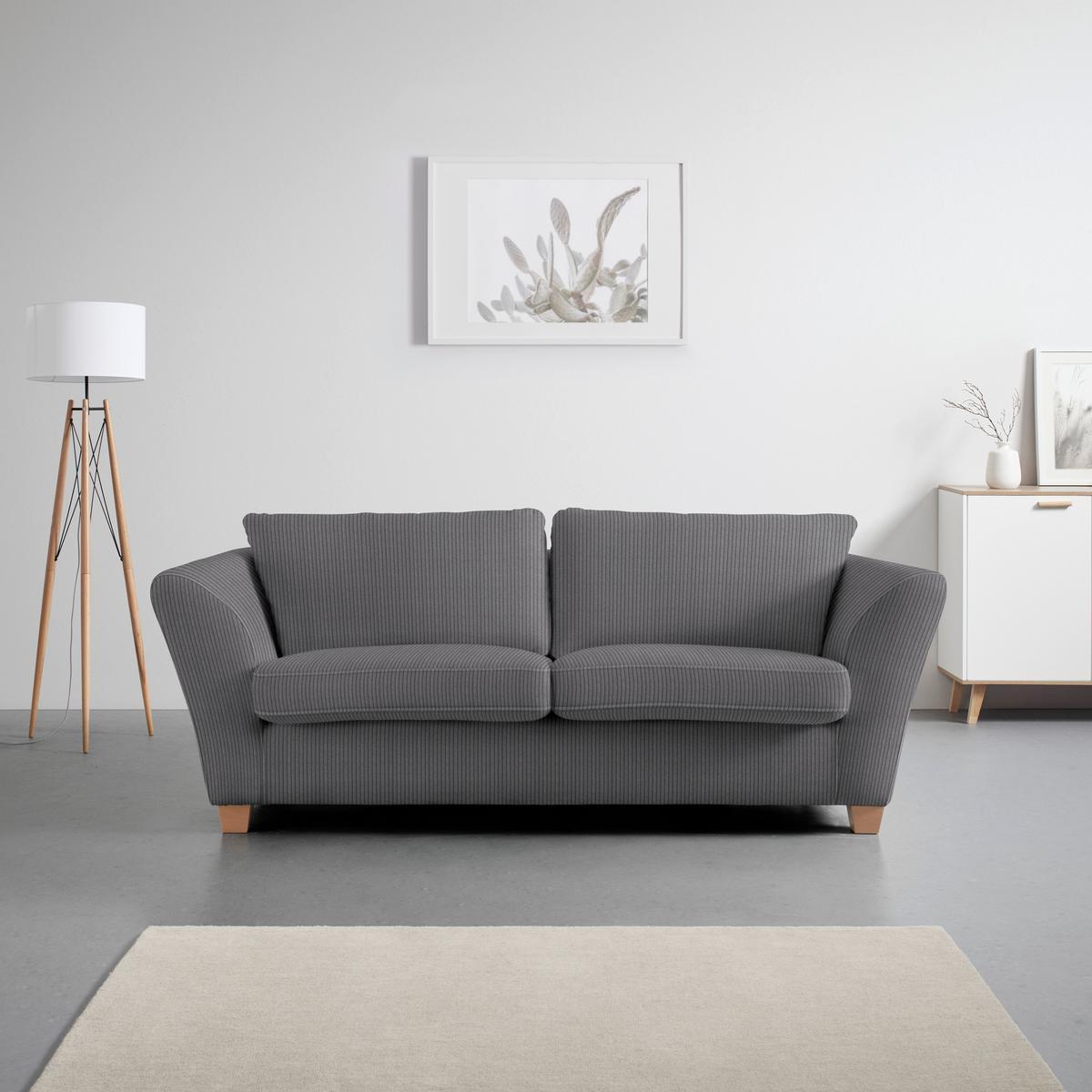 3-Sitzer-Sofa Devado Dunkelgrau Cord - Dunkelgrau/Naturfarben, Holz/Textil (216/70-85/95cm) - Mömax