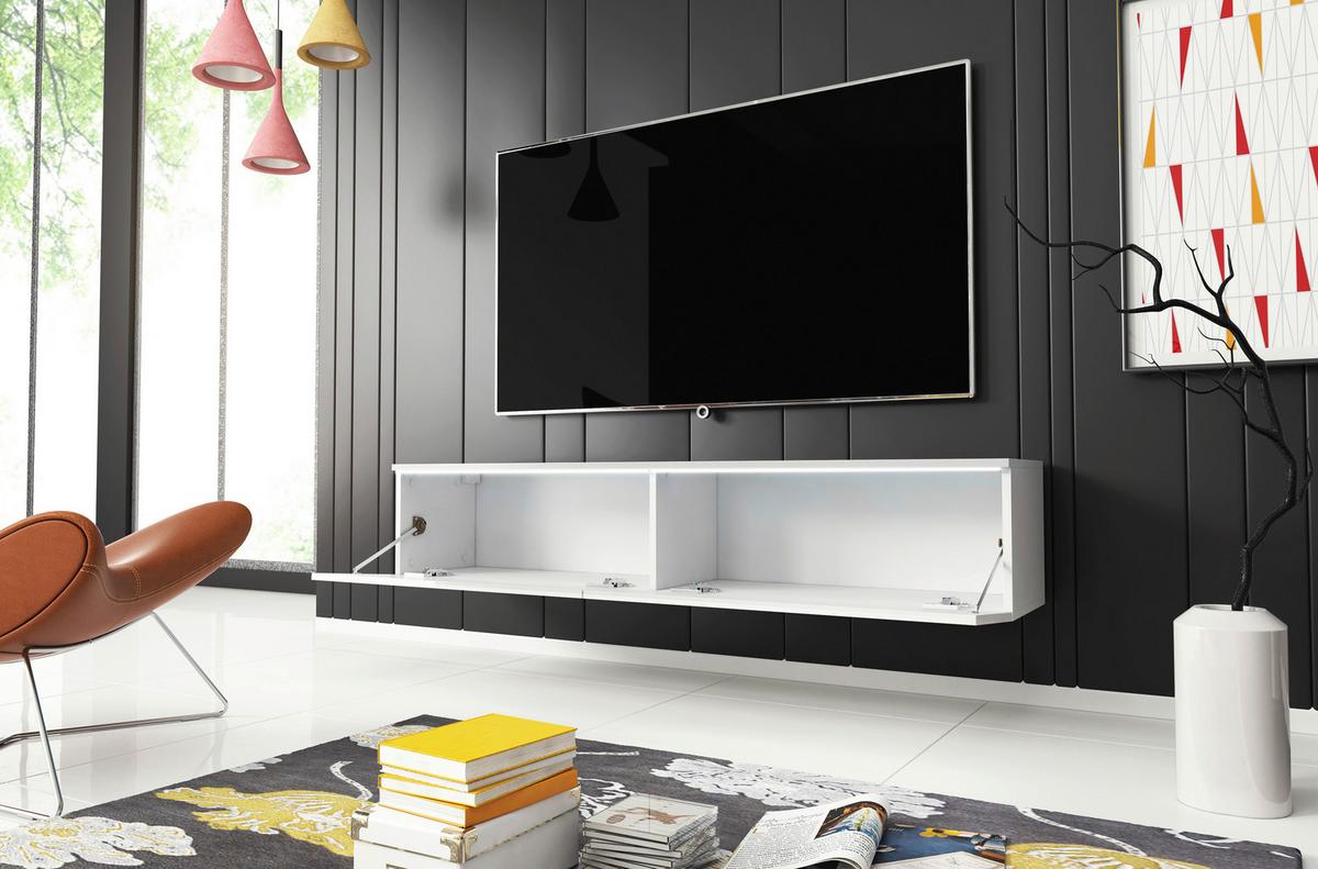 TV-Lowboard mit LED ca. 140x30 cm Weiß Hochglanz - Weiß Hochglanz/Weiß, LIFESTYLE, Holzwerkstoff/Kunststoff (140/30/33cm) - P & B