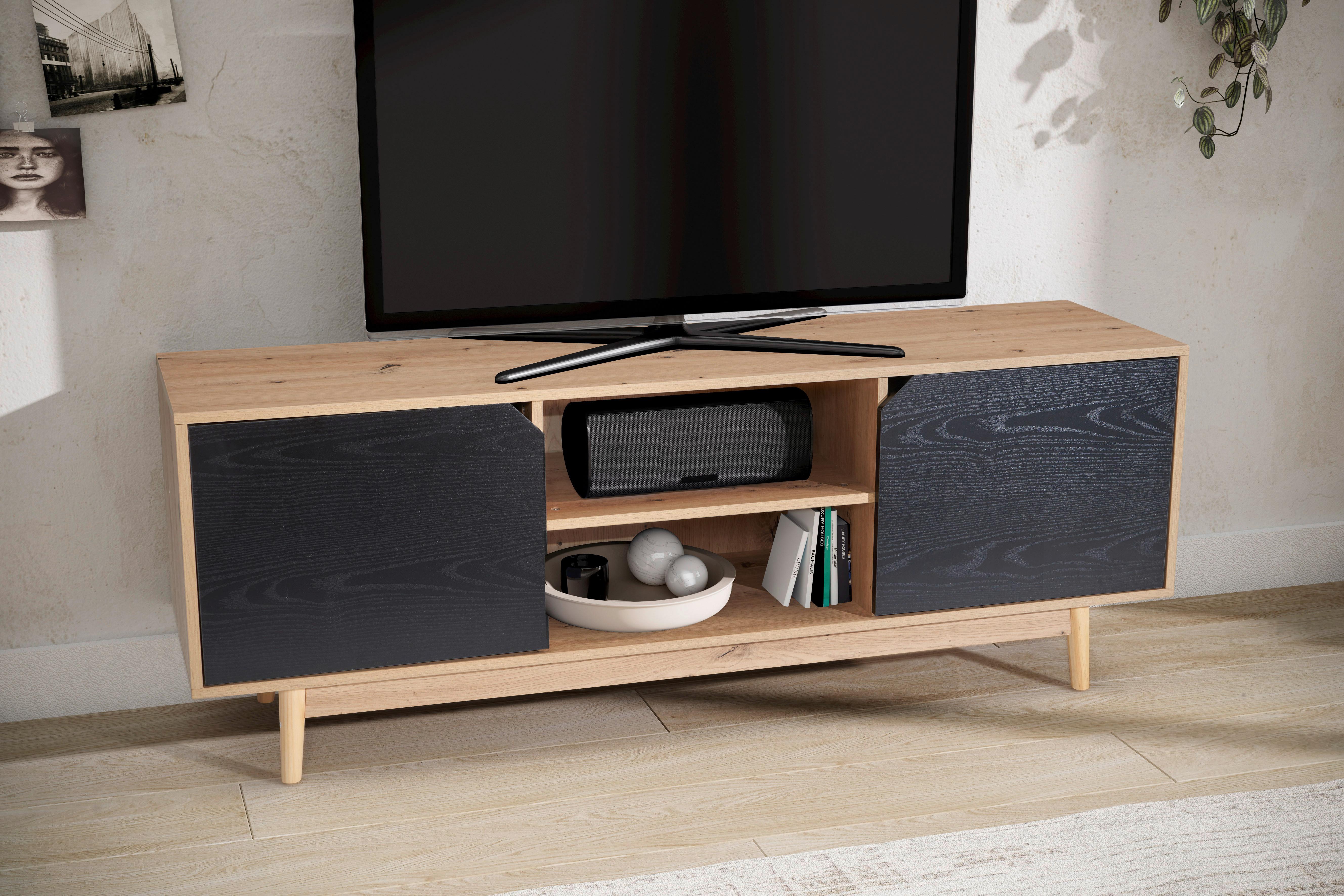 LOWBOARD WL6.817 - Eichefarben/Schwarz, Design, Holz/Holzwerkstoff (150/55/40cm) - Livetastic