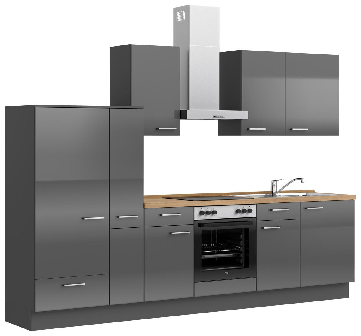 Küchenblock Flash Low m. Geräten Schieferfarben - Schieferfarben/Edelstahlfarben, MODERN, Holzwerkstoff/Metall (300cm) - Nobilia