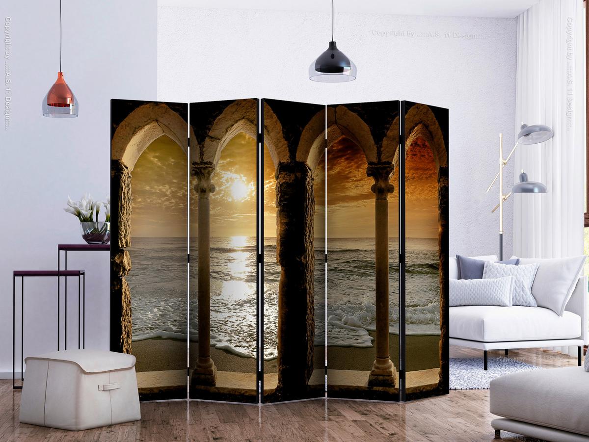 Paravan Idyll I, 5-Delni, Akustičen - rumena/rjava, Basics, umetna masa/tekstil (225/172/3cm) - artgeist