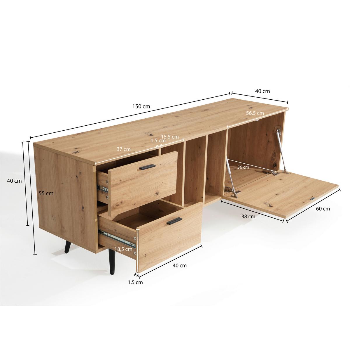 Nizka Omarica Wl6.819 - črna/barve hrasta, Design, kovina/leseni material (150cm) - Livetastic
