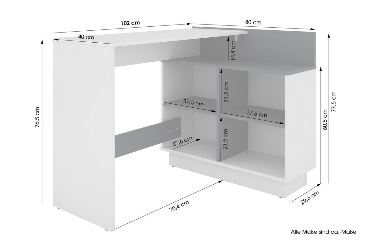 ECKSCHREIBTISCH BERNI - Graphitfarben/Weiß, MODERN, Holzwerkstoff (102/80/77,5cm) - MID.YOU