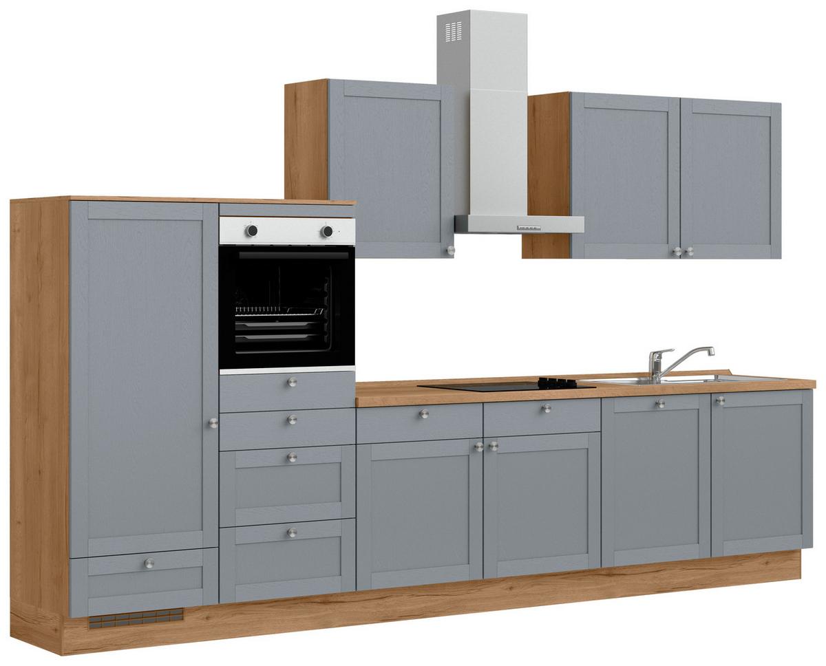 Küchenleerblock Frame Low o. Geräte Blaugrau - Edelstahlfarben/Eichefarben, MODERN, Holzwerkstoff/Metall (360cm) - Nobilia