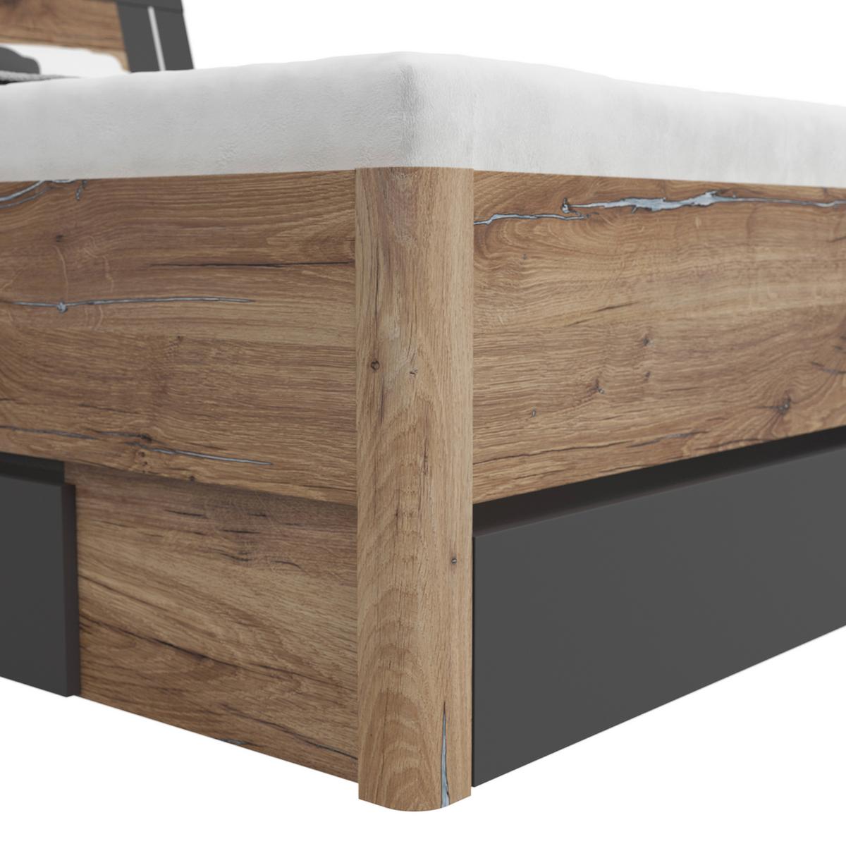 Stauraumbett Saturn ca. 140x200cm Graphit/Eichefarben - Eichefarben/Graphitfarben, KONVENTIONELL, Holzwerkstoff (140/200cm) - Mömax