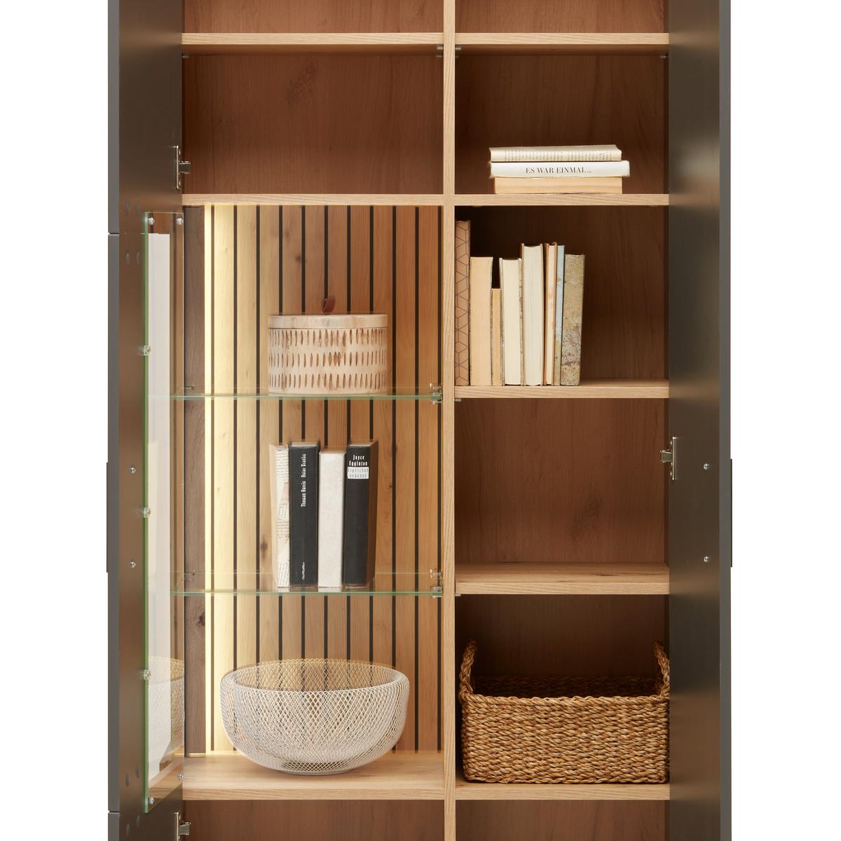 Vitrine Alara Eiche/Anthrazit - Schwarz, MODERN, Glas/Holzwerkstoff (76/192/35cm) - Mömax