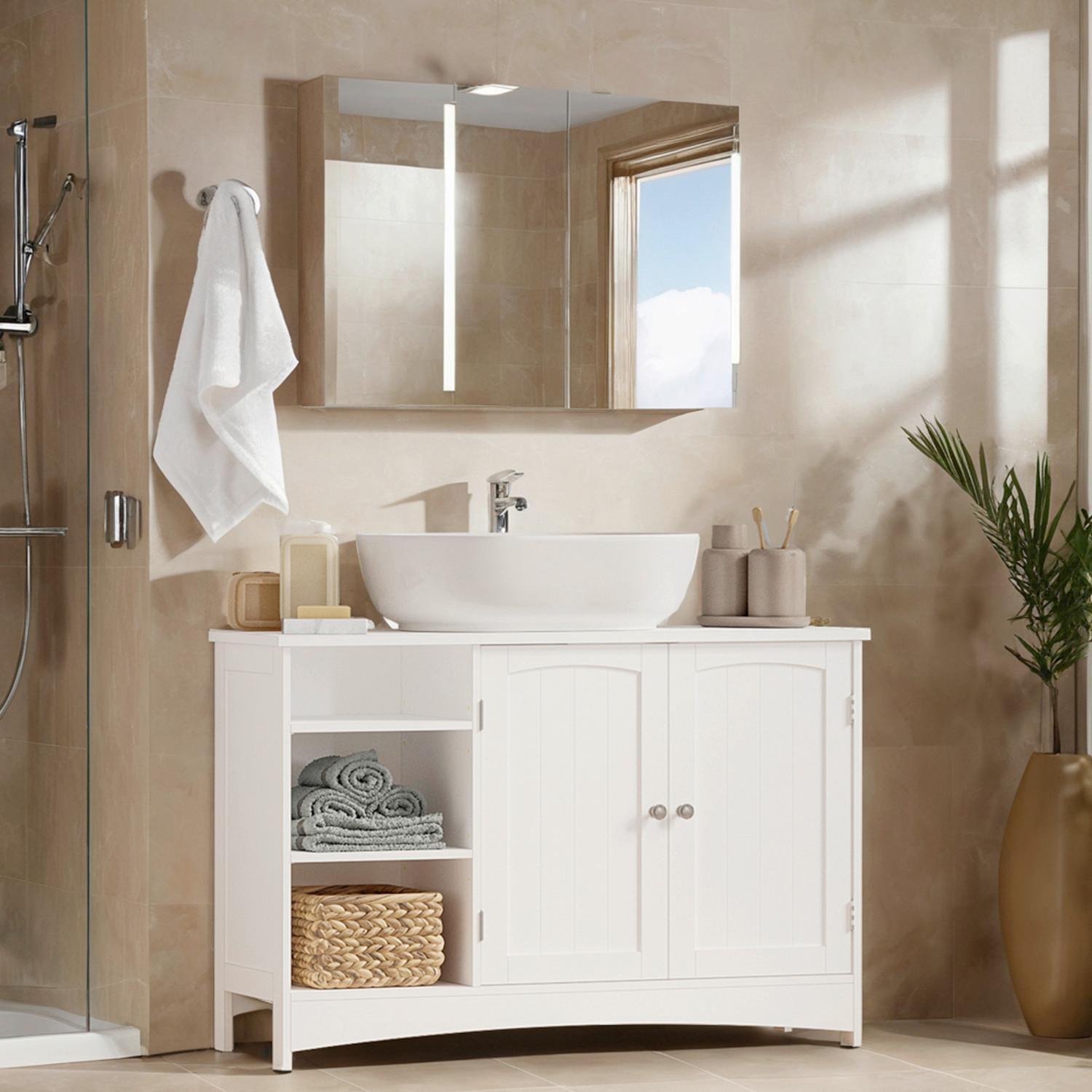 WASCHBECKENUNTERSCHRANK WASHBASIN CABINET - Chromfarben/Weiß, MODERN, Holzwerkstoff/Metall (90/60/30cm) - MID.YOU