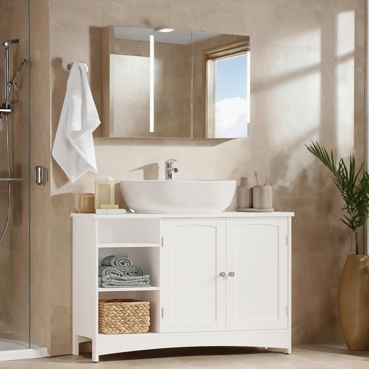 WASCHBECKENUNTERSCHRANK WASHBASIN CABINET - Chromfarben/Weiß, MODERN, Holzwerkstoff/Metall (90/60/30cm) - MID.YOU