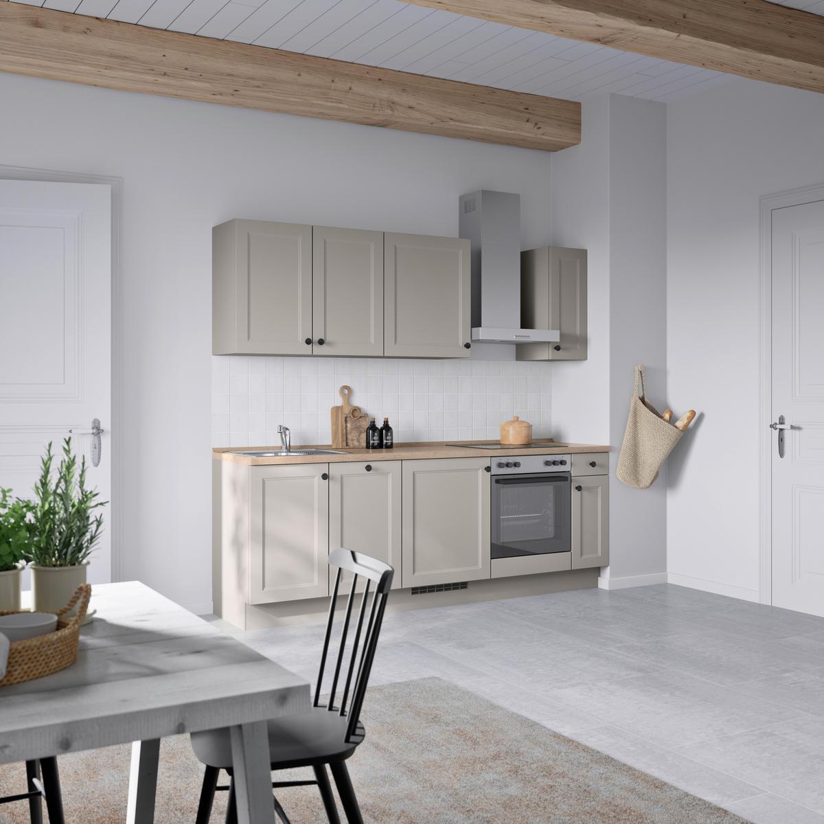 Küchenblock Cascada Low m. Geräten Grau - Eiche dunkel/Schwarz, MODERN, Holzwerkstoff/Metall (240cm) - Nobilia