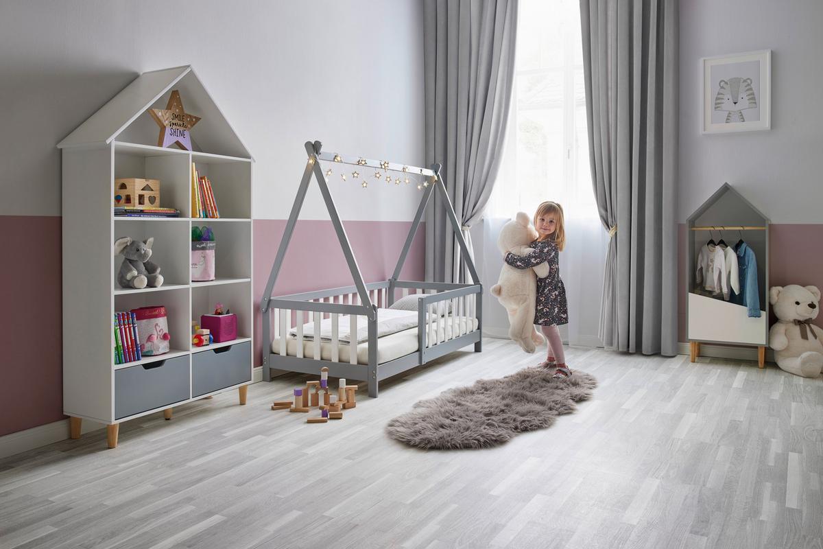 Kinderkleiderschrank Adelia Weiß/Grau ca. 48x116x30 cm - Weiß/Grau, MODERN (48/116/30cm) - Bessagi Kids