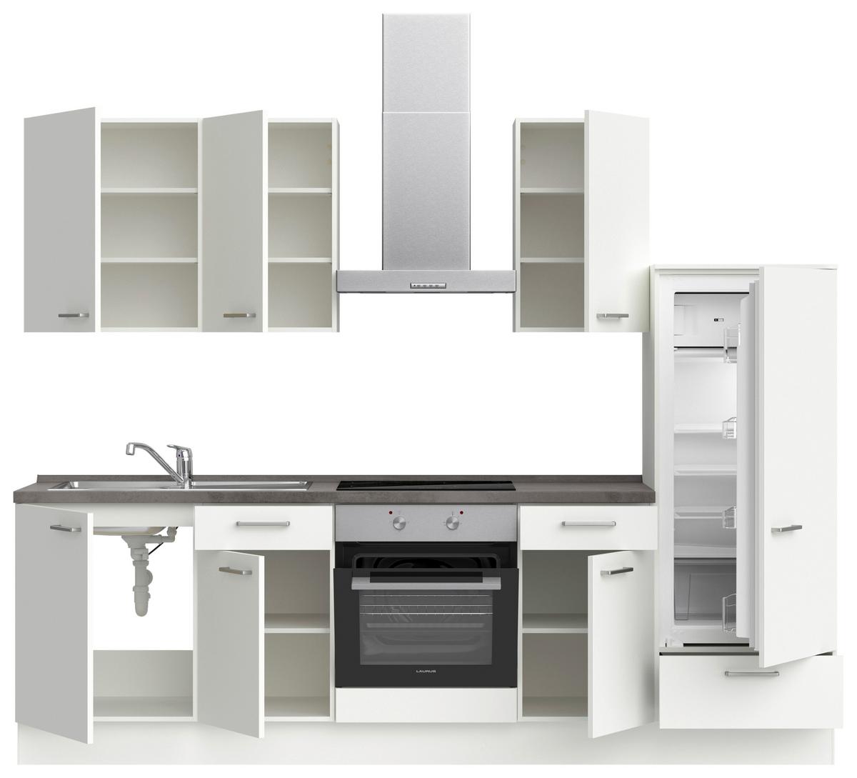 Küchenblock Touch Low m. Geräten Weiß - Schieferfarben/Edelstahlfarben, MODERN, Holzwerkstoff/Metall (270cm) - Nobilia