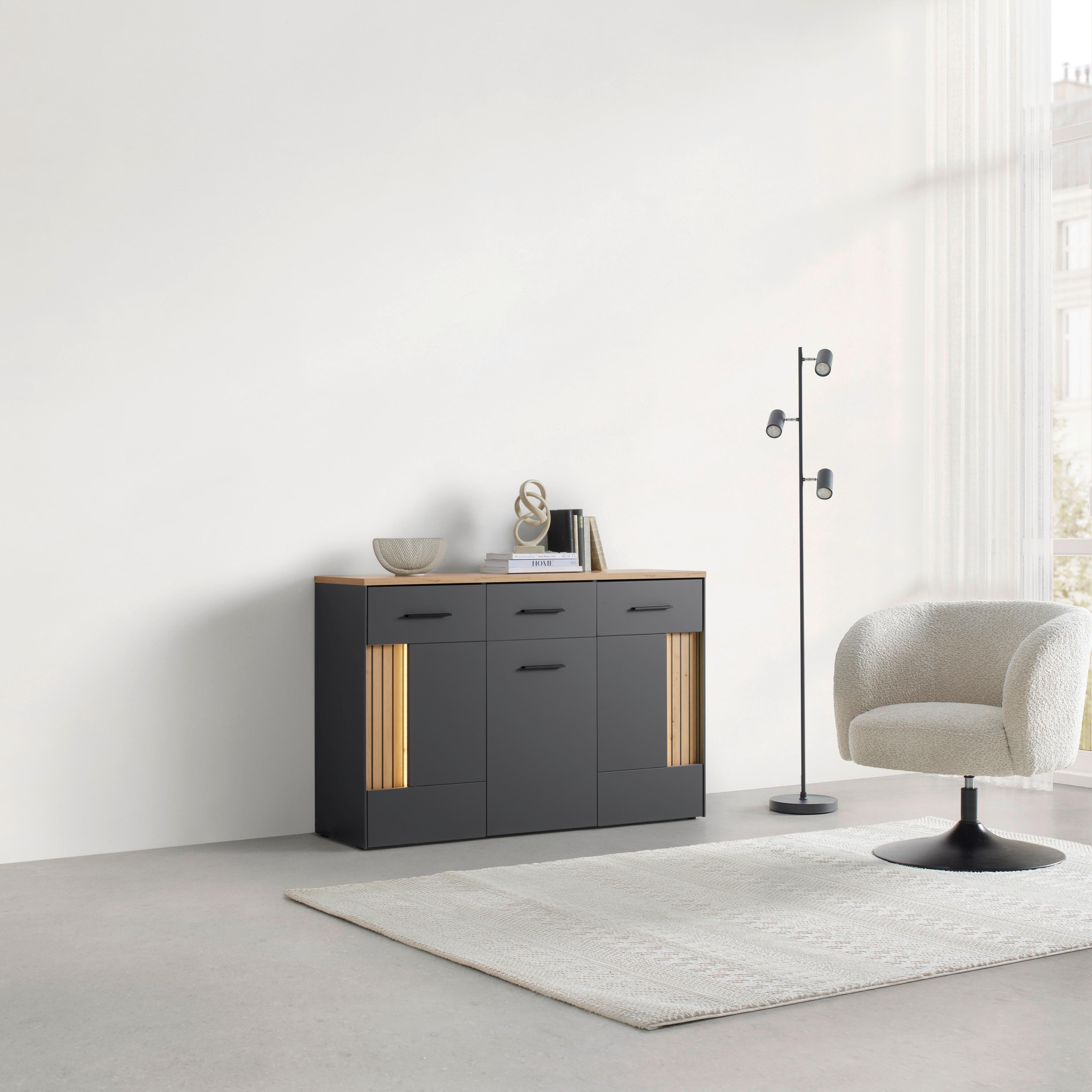 Sideboard Alara Anthrazit/Eiche - Schwarz, MODERN, Holzwerkstoff/Kunststoff (128/87/40cm) - Mömax