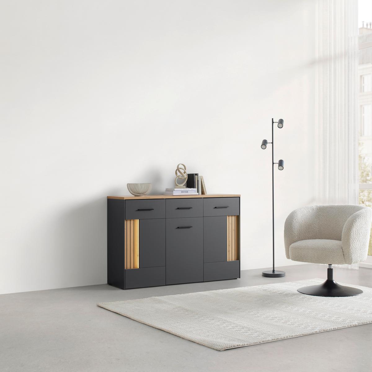 Tálalószekrény Alara - Modern, faalapú anyag/fém (128/87/40cm) - Mömax