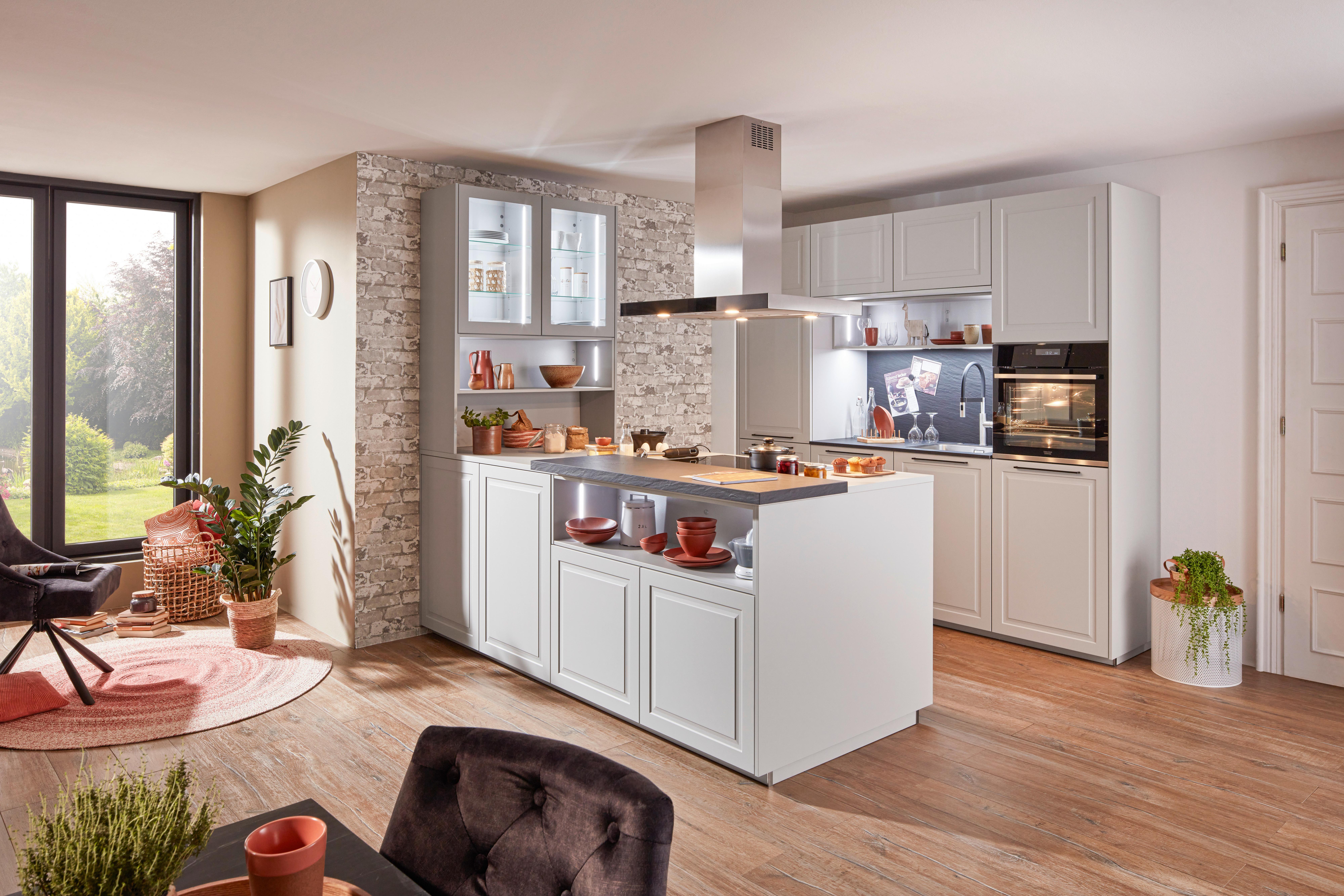 Einbauküche Porto Platingrau - Platinfarben/Grau, ROMANTIK / LANDHAUS, Holzwerkstoff (243/243cm) - Nolte Küchen