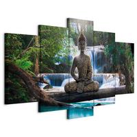 Slika Na Platnu Buddha And Waterfall - večbarvno, Basics, tekstil/leseni material (200/100/1,2cm) - artgeist