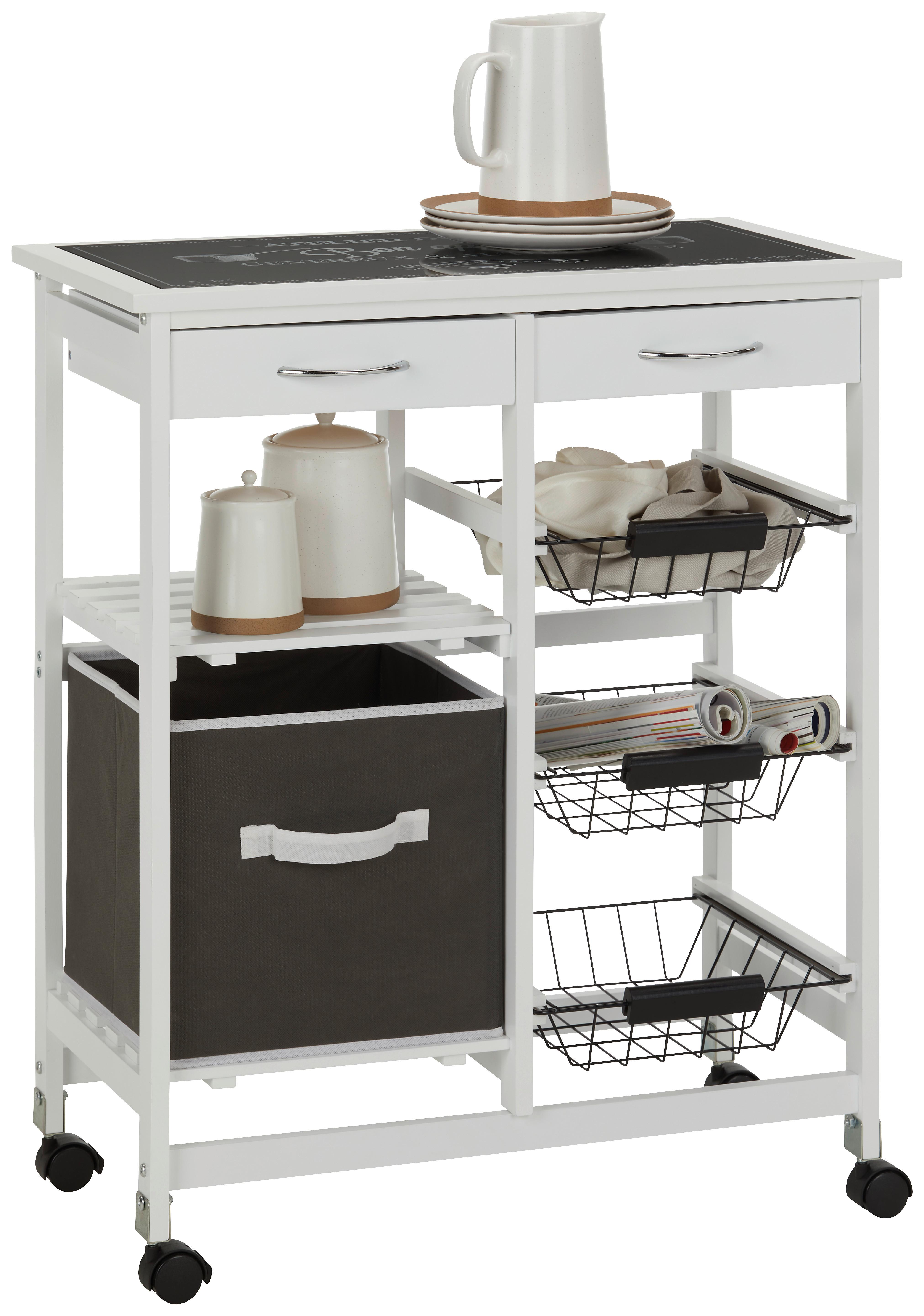 Servierwagen Fred in Schwarz/Weiss - Chromfarben/Weiss, Modern, Glas/Holzwerkstoff (67/85/35cm) - Modern Living