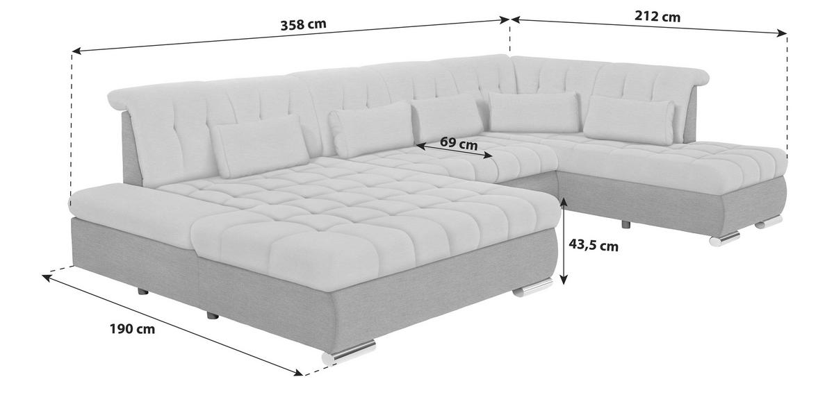 Kutna Garnitura Madera - siva/srebrne boje, Moderno, tekstil/plastika (190/358/212cm) - Premium Living