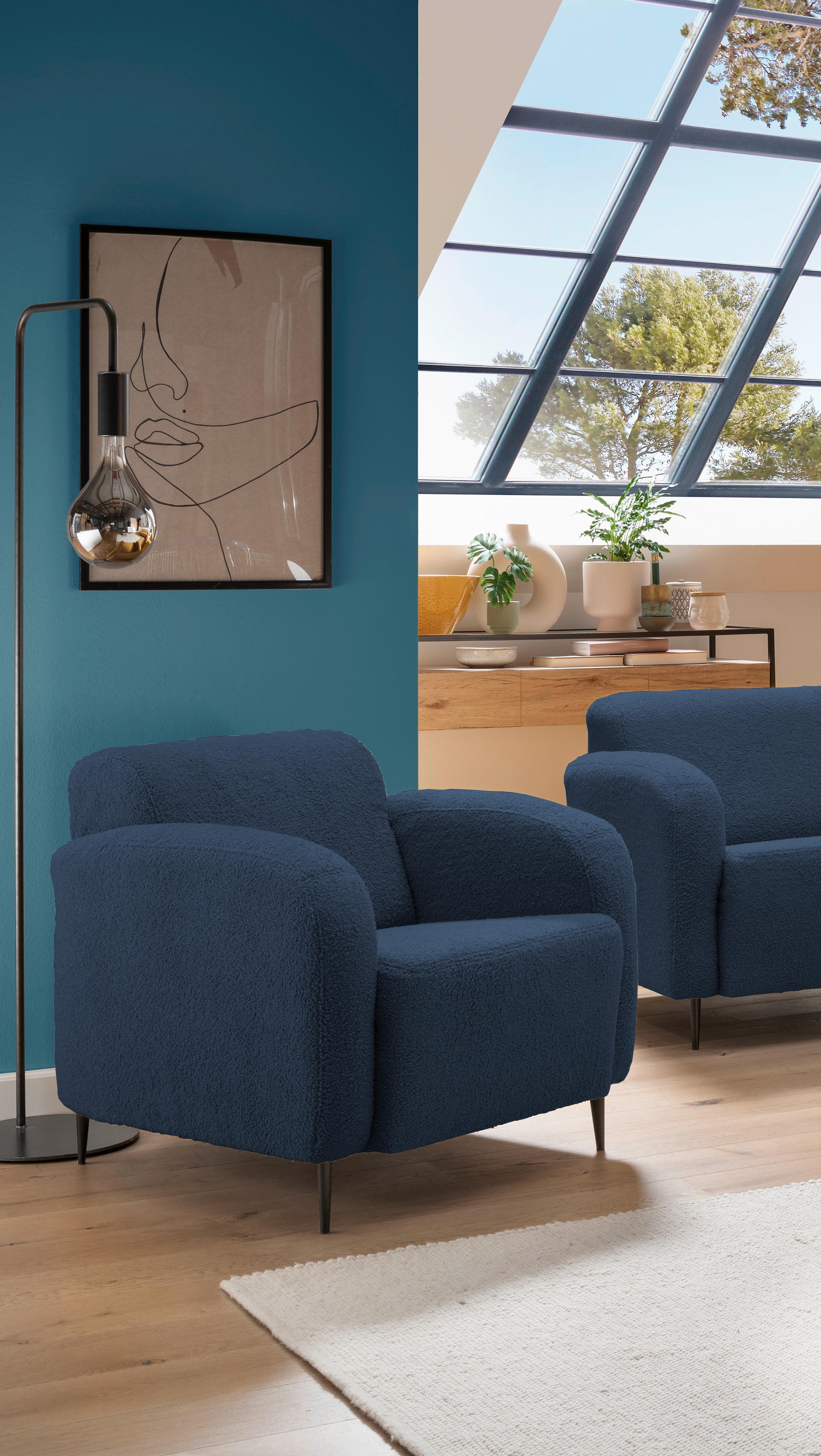 Sessel Marone Blau Teddystoff - Blau/Schwarz, MODERN, Textil/Metall (85/76/90cm) - Livetastic