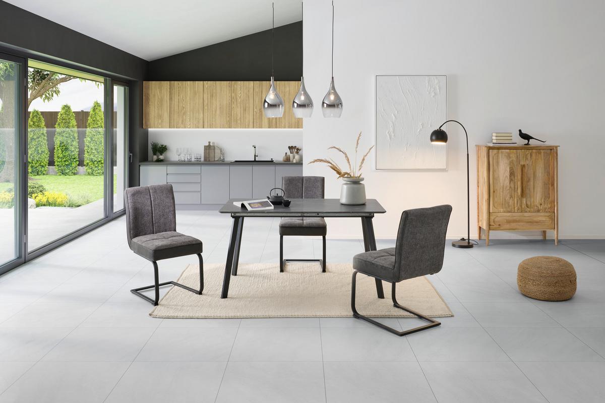 Raztegljiva Jedilna Miza Elian, 140-180x80cm - siva/črna, Konvencionalno, kovina/leseni material (140/180/75/80cm) - MID.YOU