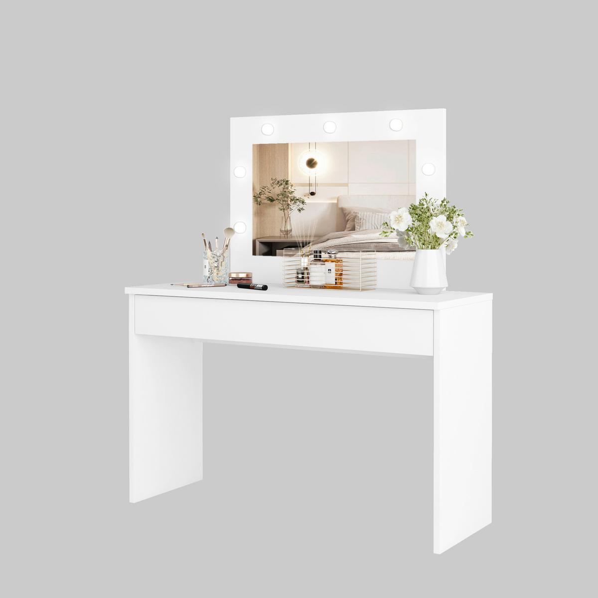 Sminkasztal Eva - fehér, Basics, faalapú anyag/Üveg (118/135/42cm)