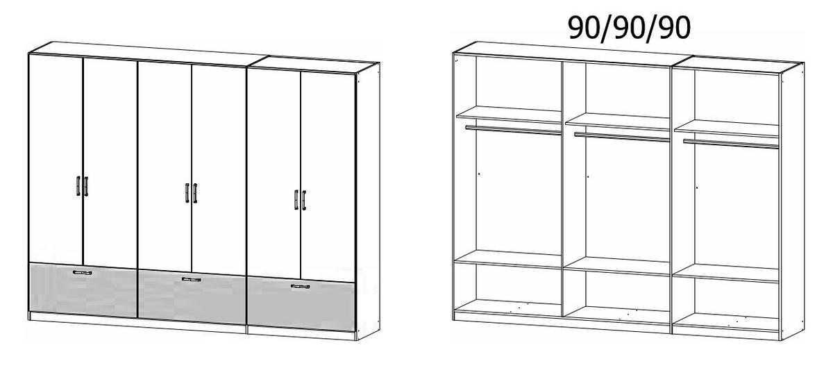 Omara Za Oblačila Bari, Bela, Barva Hrasta - siva/bela, Basics, kovina/leseni material (271/210/54cm) - Boxxx