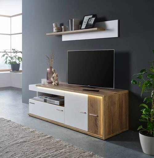 TV-Element Ambiente in Weiß/Eichefarben - MODERN, Holzwerkstoff/Kunststoff (163,6/56,6/53,6cm) - Mömax