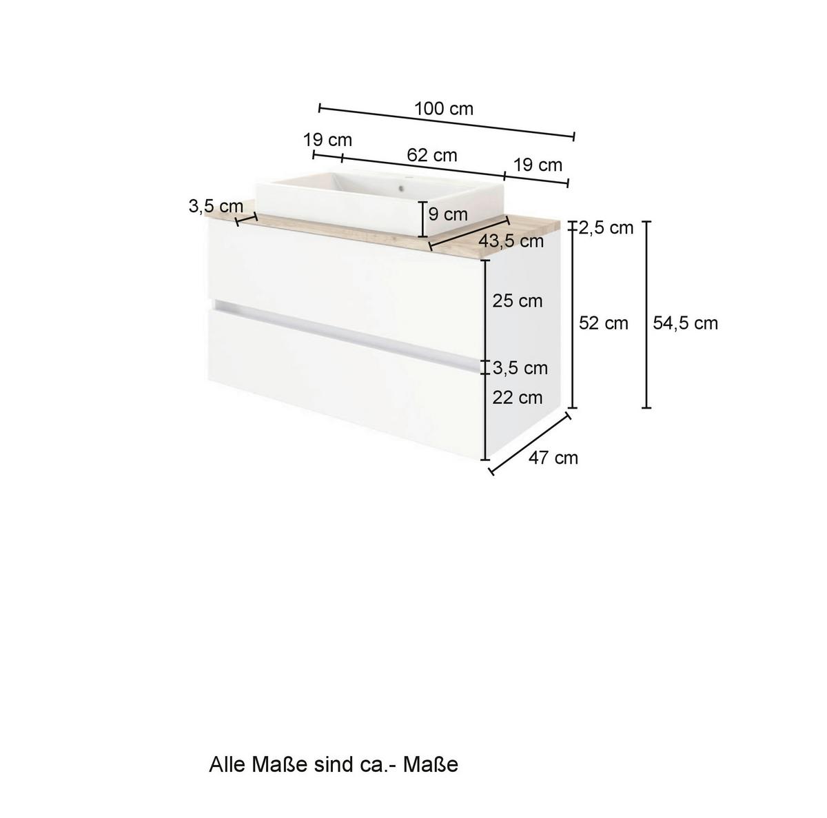 Waschtischkombi in Weiss 'Pienza' - Eichefarben/Weiß, Basics, Keramik/Holzwerkstoff (100cm) - Held