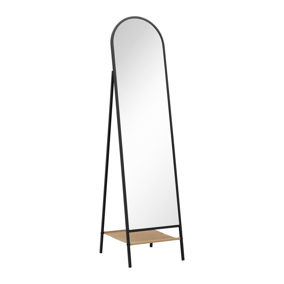 Spiegel Melinda Schwarz/Natur ca. 42x170x41 cm - Schwarz/Naturfarben, MODERN, Glas/Textil (42/170/41cm) - Bessagi Home