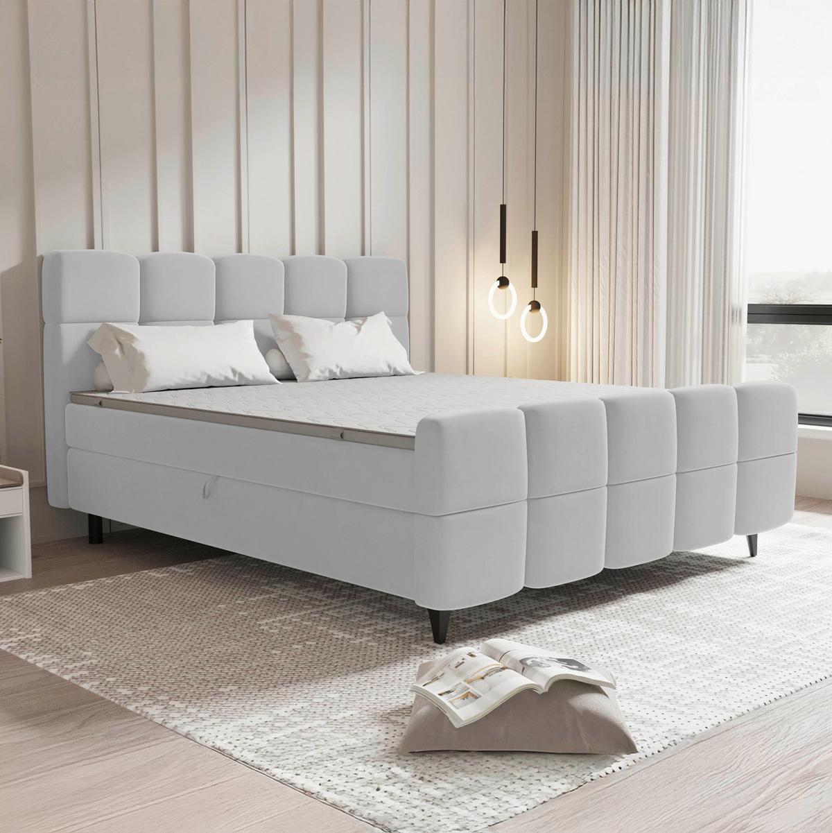 Boxbett Mona Hellgrau ca. 160x200cm - Hellgrau/Schwarz, KONVENTIONELL, Kunststoff/Textil (160/200cm) - Mömax