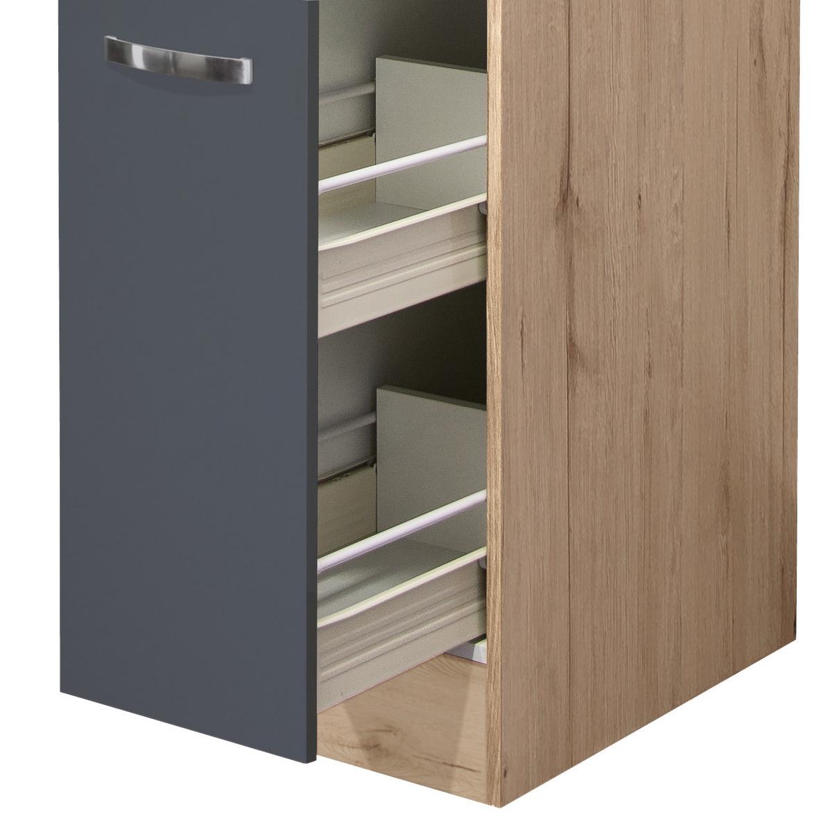 Apothekerschrank Shadow ca. 30x200x57 cm Grau/Eiche - Edelstahlfarben/Dunkelgrau, MODERN, Holzwerkstoff/Metall (30/200/57cm) - FlexWell