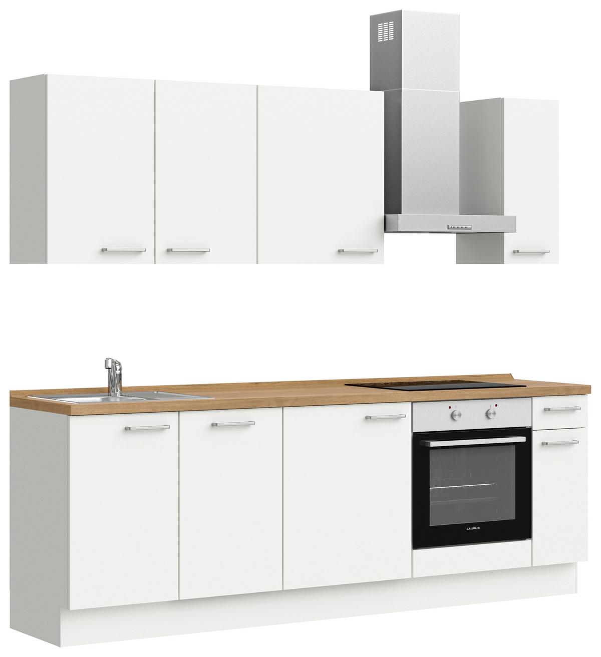 Küchenblock Touch Low m. Geräten Weiß - Edelstahlfarben/Eichefarben, MODERN, Holzwerkstoff/Metall (240cm) - Nobilia
