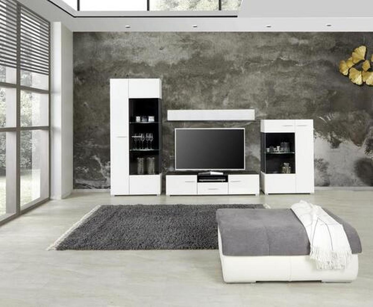 Dnevni Regal Concerto, Bela, Črna, Visoki Sijaj, Led - srebrne barve/črna, Moderno, umetna masa/steklo (308/190/41cm) - Modern Living