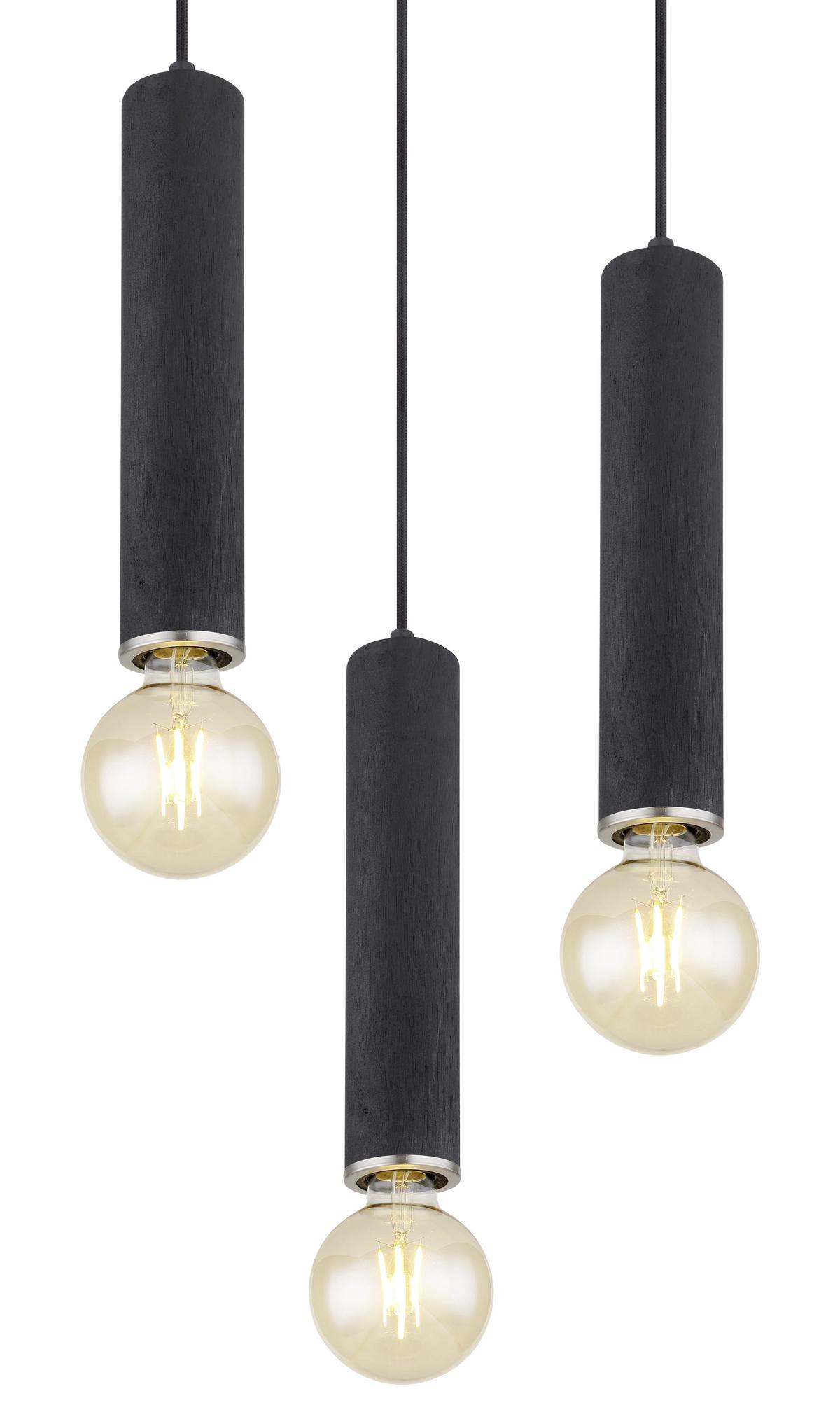 Hängeleuchte Marion in Schwarz max. 60 Watt - Schwarz/Nickelfarben, Basics, Holz/Metall (35/160cm) - Globo