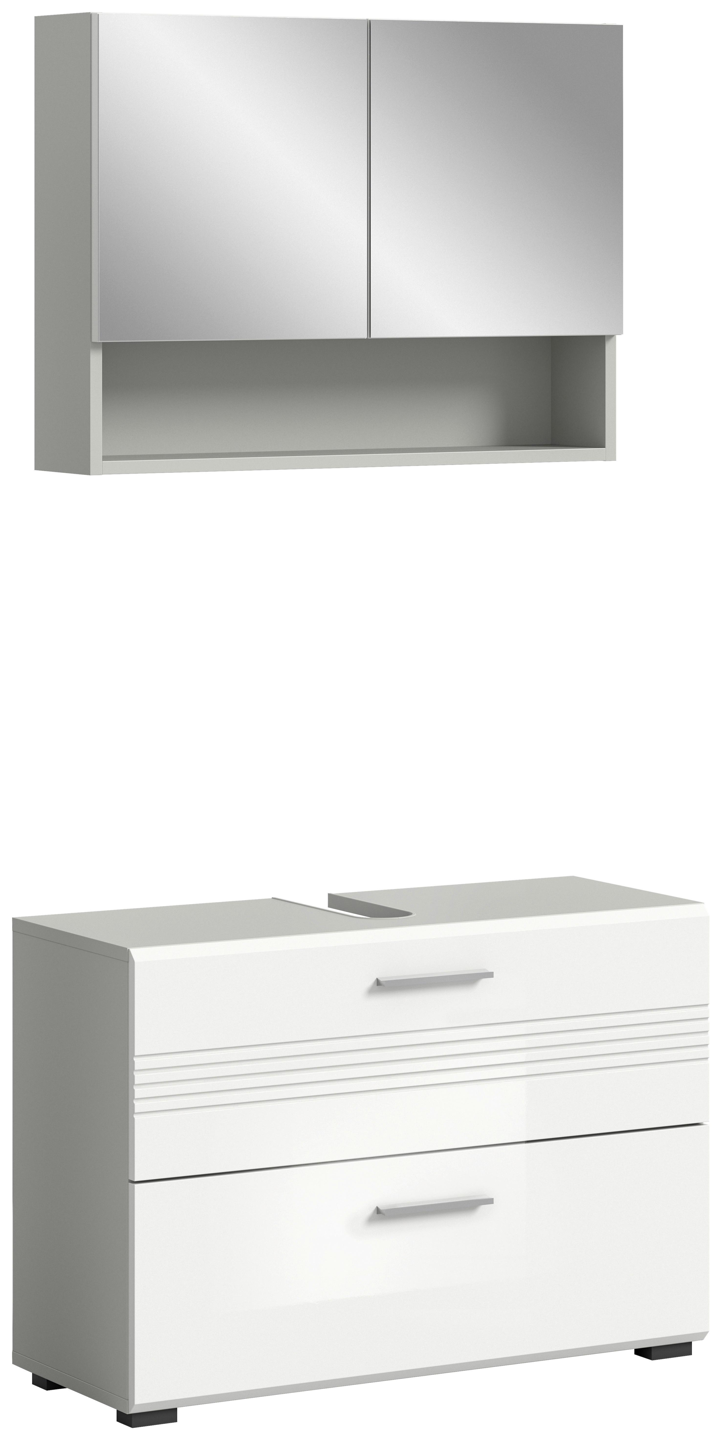 Badezimmer-Set COPA 2-teilg, Grau/Weiß Hochglanz - Chromfarben/Weiß Hochglanz, MODERN, Holzwerkstoff/Kunststoff (80cm) - MID.YOU