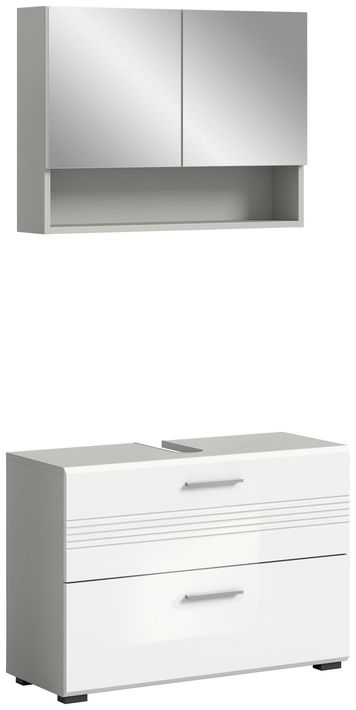 Badezimmer-Set COPA 2-teilg, Grau/Weiß Hochglanz - Chromfarben/Weiß Hochglanz, MODERN, Holzwerkstoff/Kunststoff (80cm) - MID.YOU