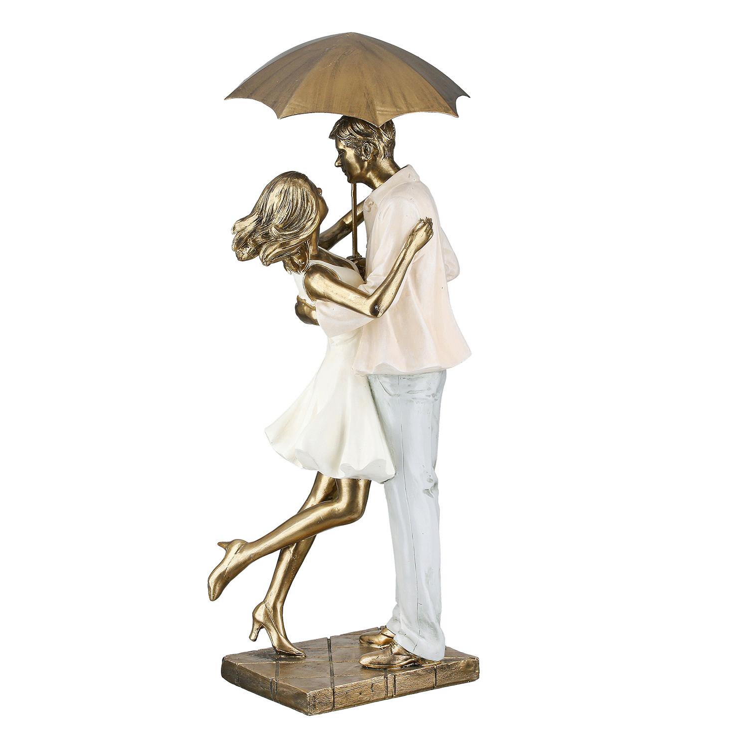 Skulptur love in the rain Creme/Goldfarben - Goldfarben/Creme, Basics, Kunststoff (17/39/14,5cm)
