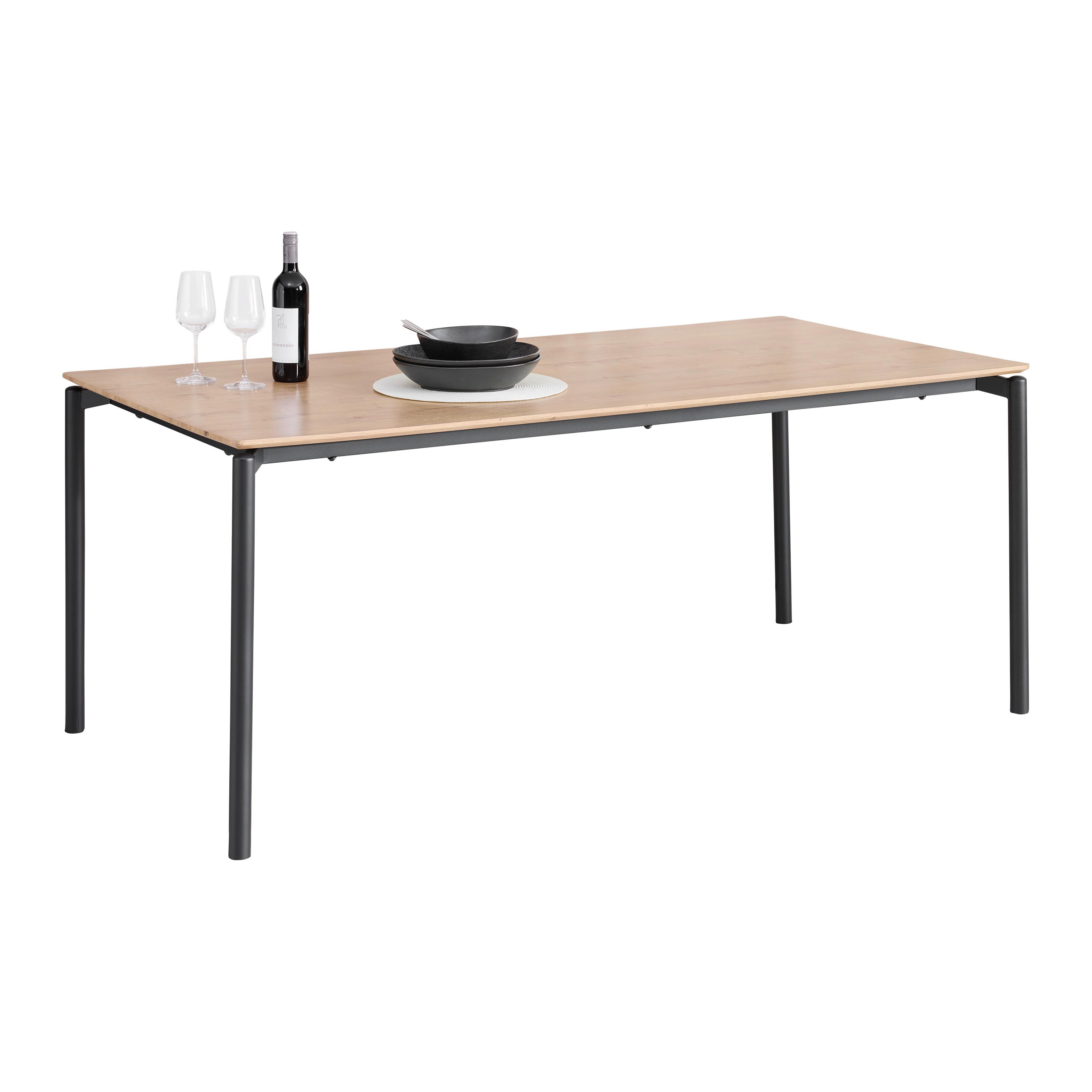 Esstisch Lido Eichefarben ca. 180x76x90cm - Eichefarben/Schwarz, MODERN, Holzwerkstoff/Metall (180/76/90cm) - Mömax