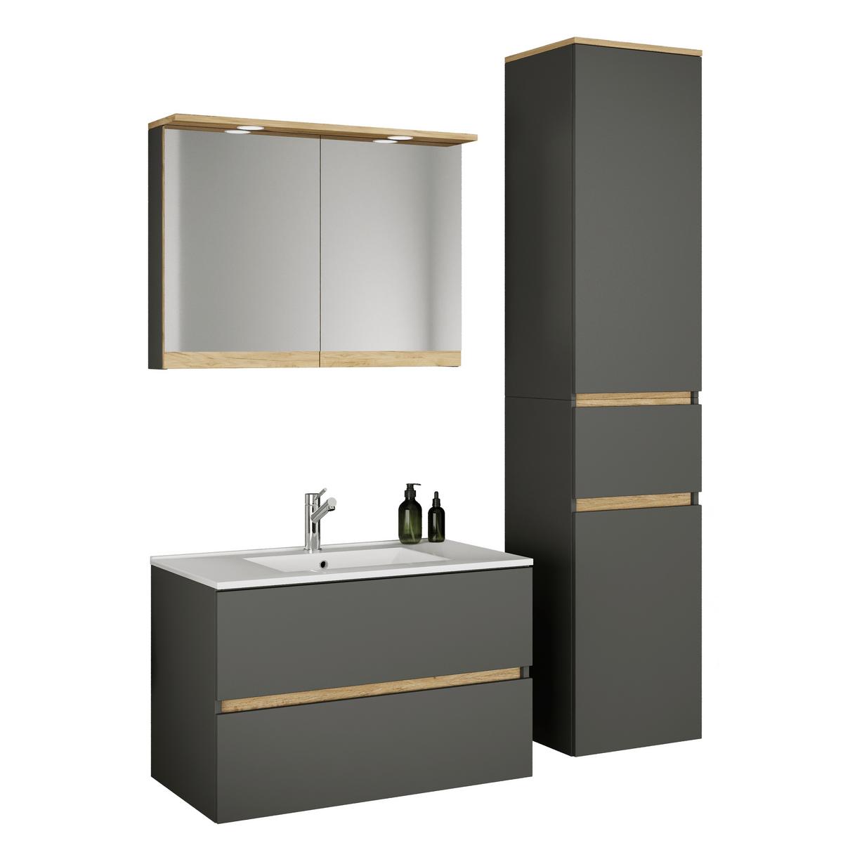 Badezimmer Cosila - Honigeiche/Weiss, Trend, Keramik/Holzwerkstoff (121cm) - MID.YOU