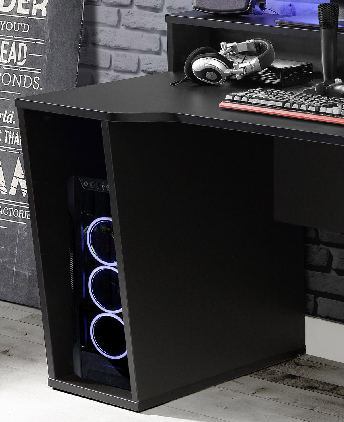 Gamer Asztal Tezaur - fekete, Basics, műanyag/faalapú anyag (160/72/91cm) - MID.YOU