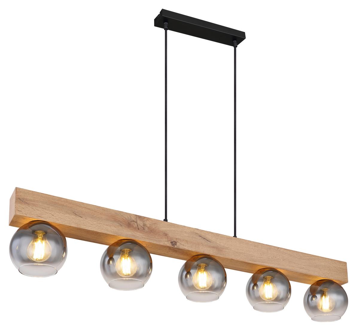 Hängeleuchte Moitas max. 40 Watt - Schwarz/Naturfarben, Natur, Glas/Holzwerkstoff (115/15/120cm) - Globo