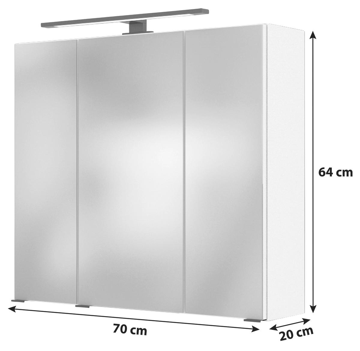 Spiegelschrank Luzern 3-türig ca. 70x64 cm Weiß - Chromfarben, KONVENTIONELL, Glas/Holzwerkstoff (70/64/20cm) - Held