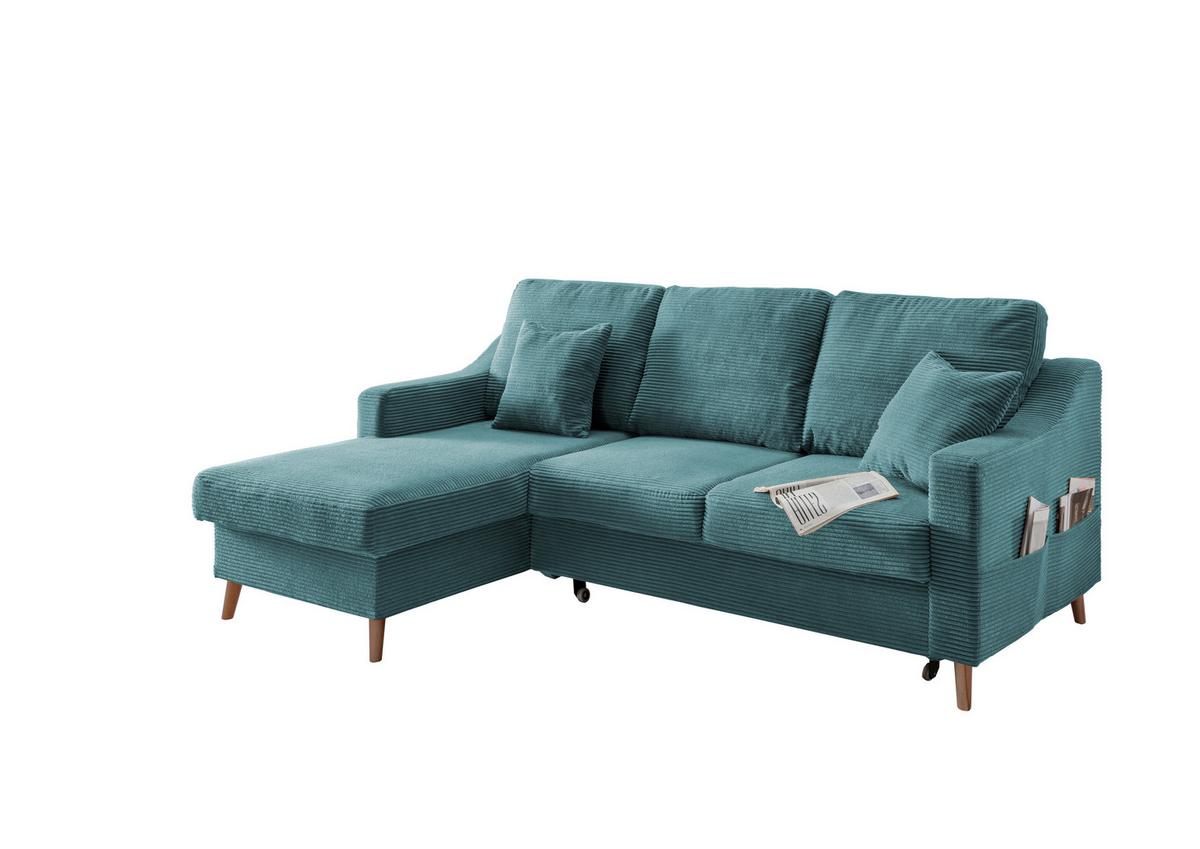Ecksofa Valentina Petrol Cord - Petrol/Naturfarben, Design, Holz/Textil (150/228cm) - P & B