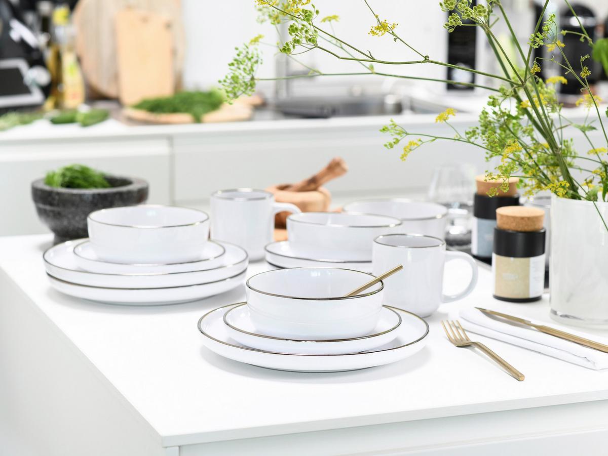 Serviciu de masă Nordic Festive 16/1 - alb/auriu, Basics, ceramică - Creatable