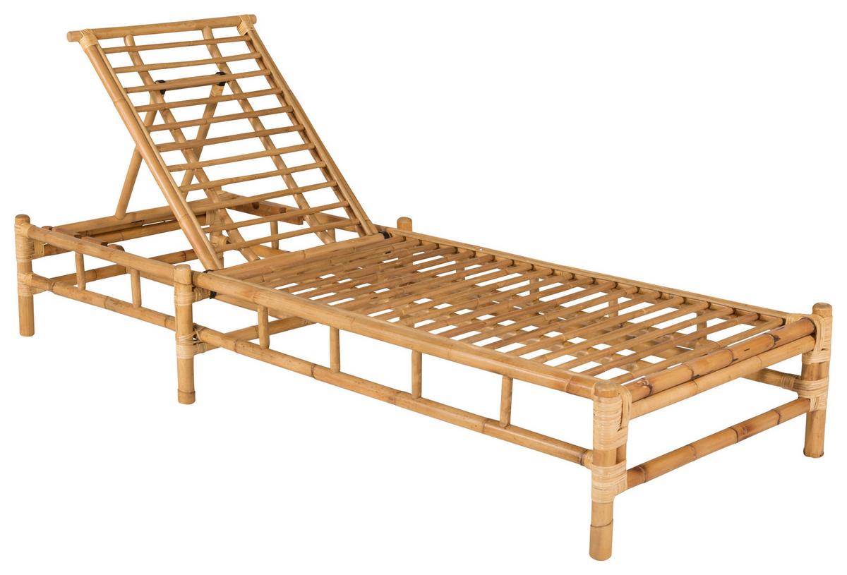 Sonnenliege Cane Bambus Rattan ca. 80x210 cm - Hellbraun/Creme, KONVENTIONELL, Holz/Textil (80/35/210cm) - Gardenson