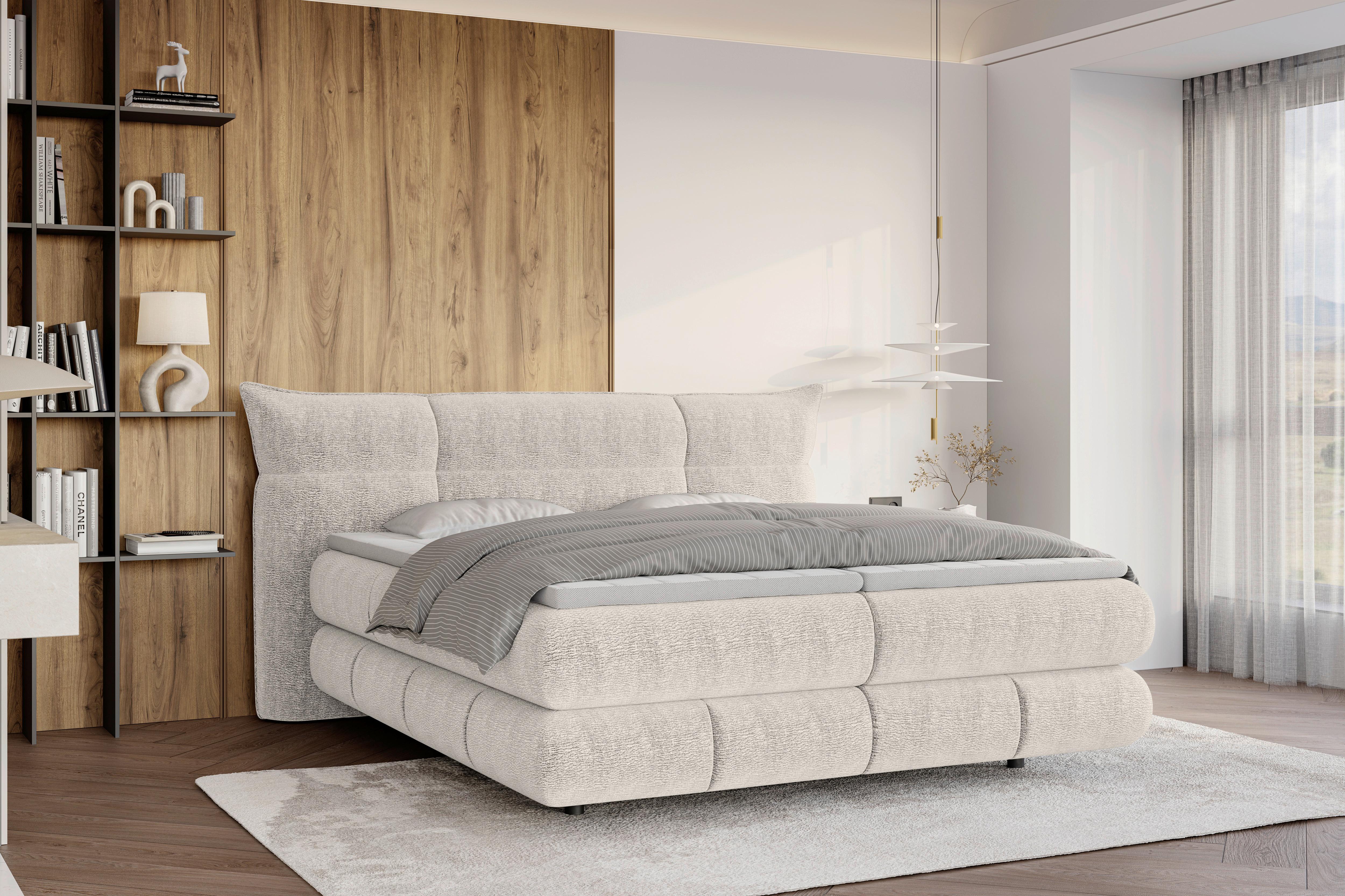 Boxspringbett Auris Creme ca. 180x200cm - Creme/Schwarz, KONVENTIONELL, Kunststoff/Textil (180/200cm) - Sembella