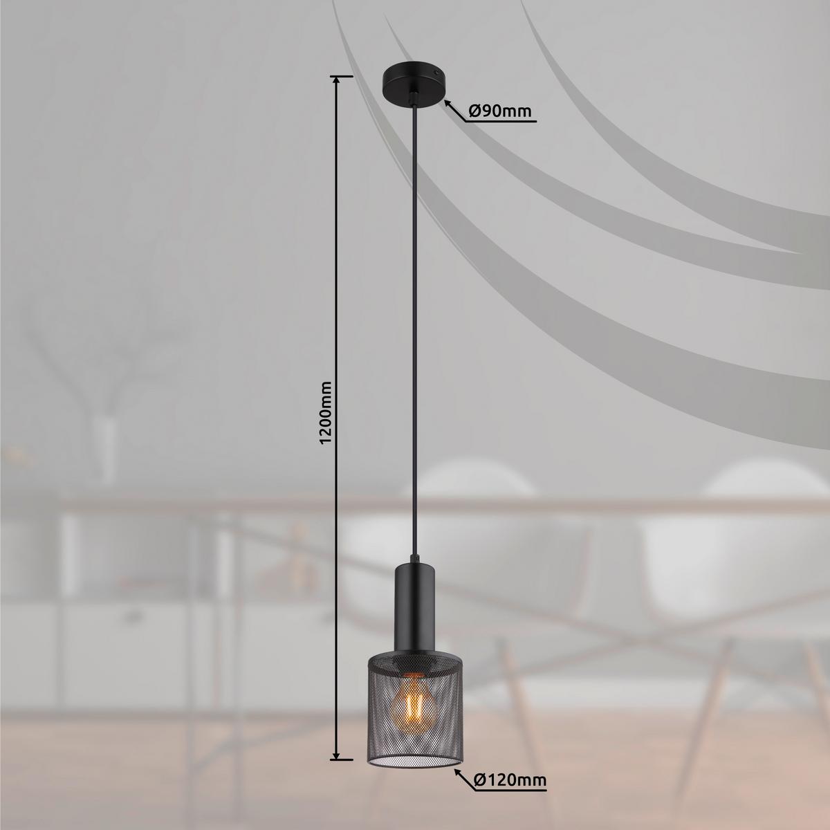 Hängeleuchte Jedd in Schwarz max. 60 Watt - Schwarz, Kunststoff/Metall (12/120cm) - Globo