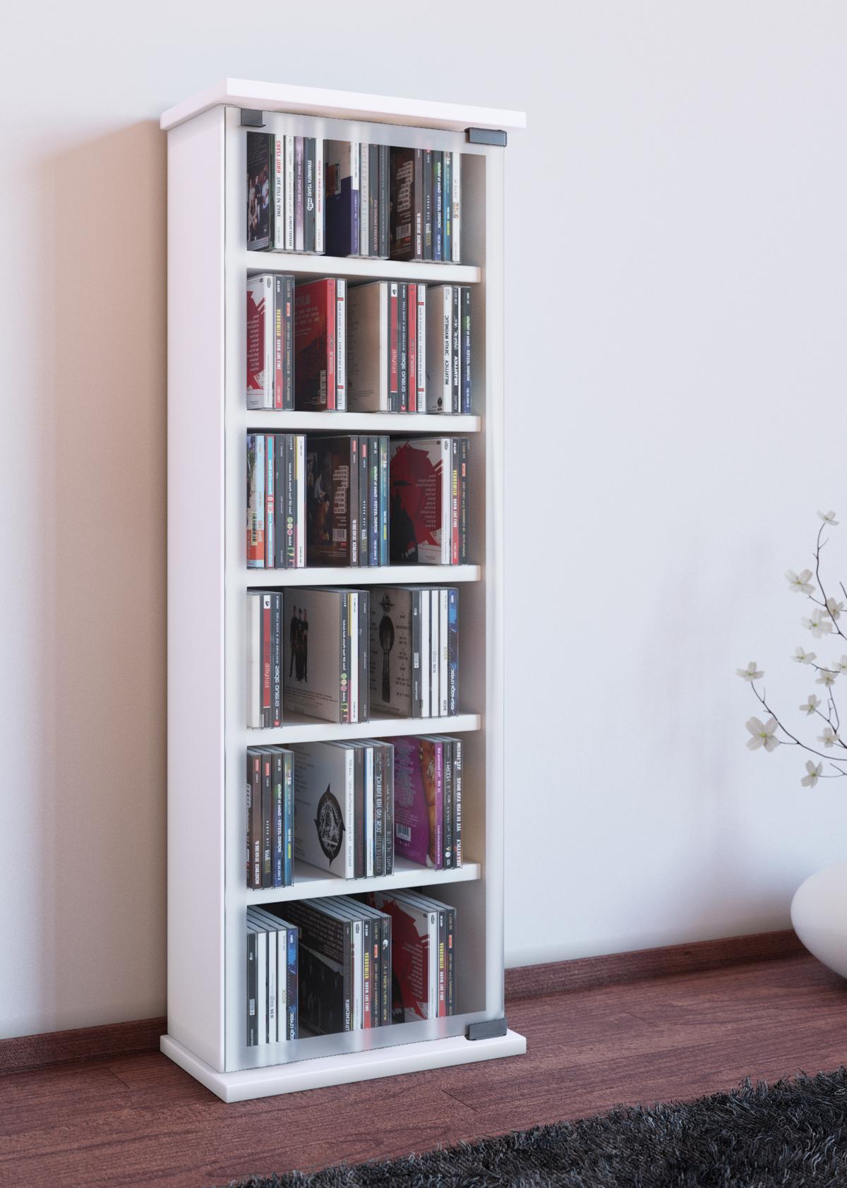 CD-Regal Classic in Weiß, B: 31 cm - Weiß, KONVENTIONELL, Glas/Holzwerkstoff (31/92/18cm) - MID.YOU